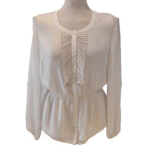 Kate Hill White Sheen Shimmer Button Down Blouse